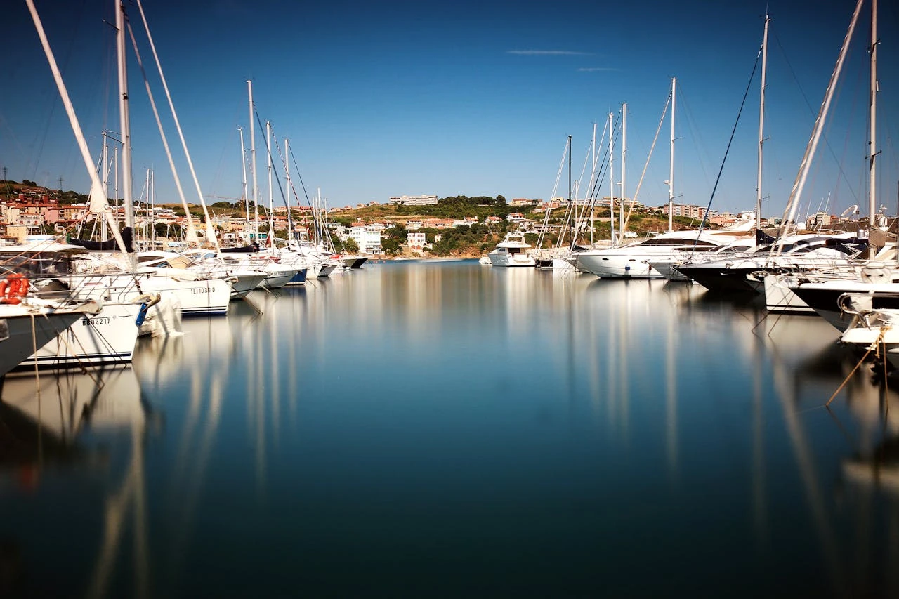 Yachts docked at the marina