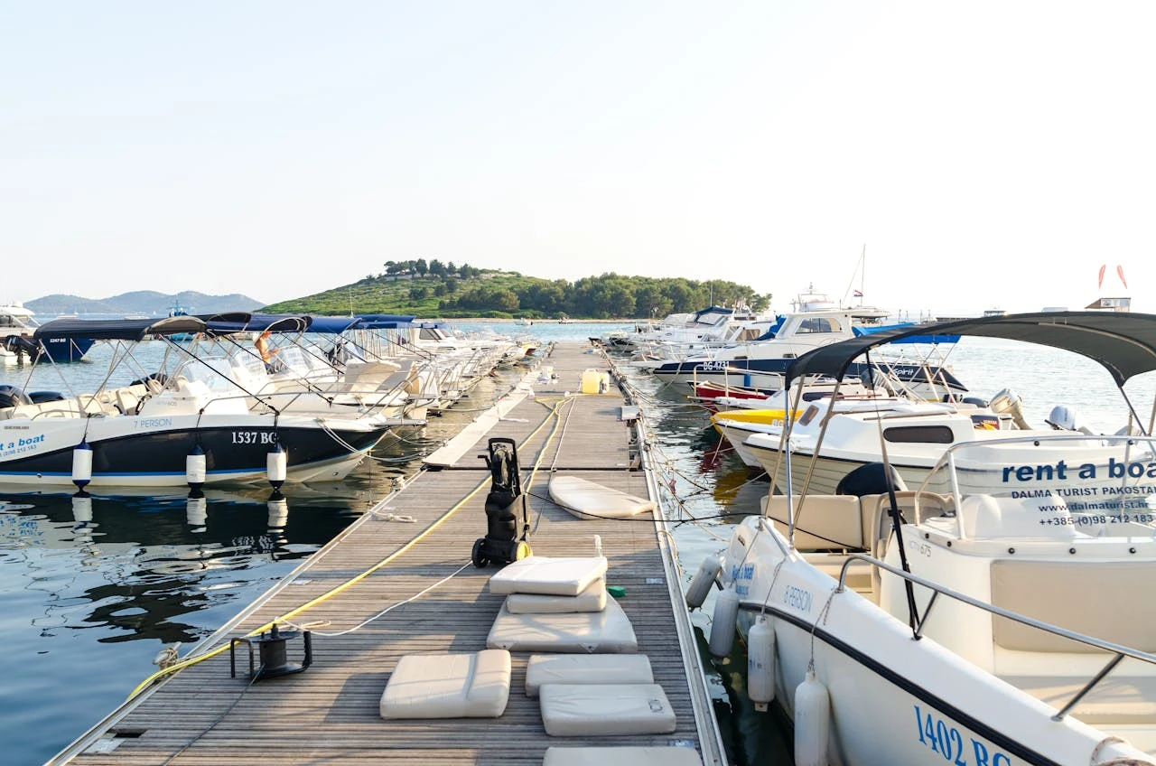 Yacht docked at marina