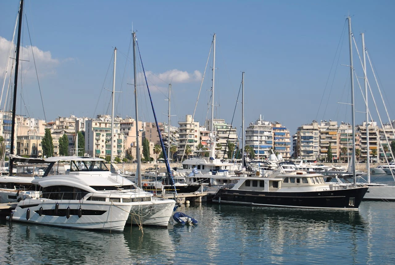 The yacht is docked at the marina