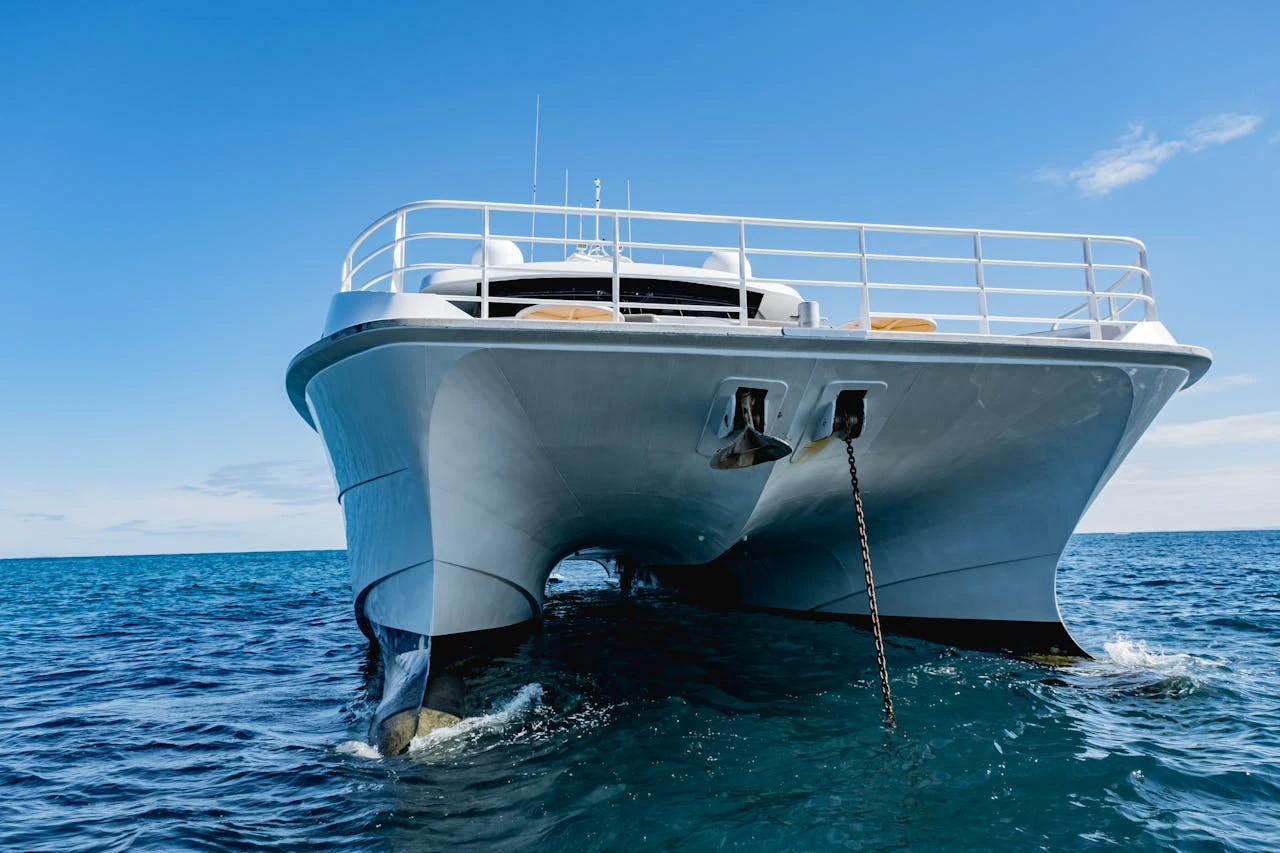 The yacht is on the sea
