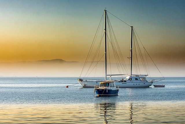 Boats sail on the sea