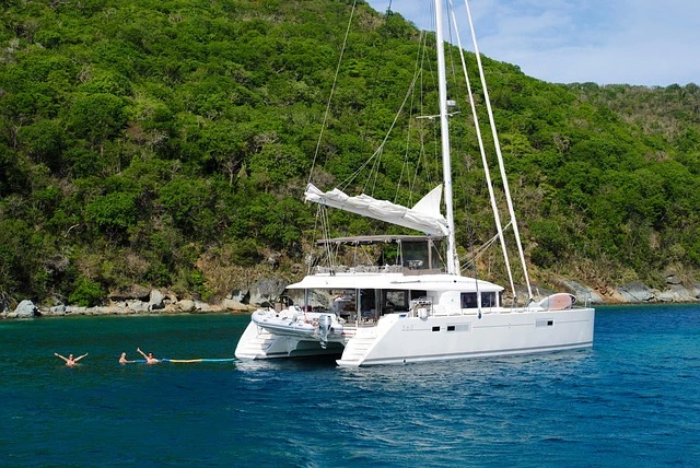 Sailing catamaran on the water